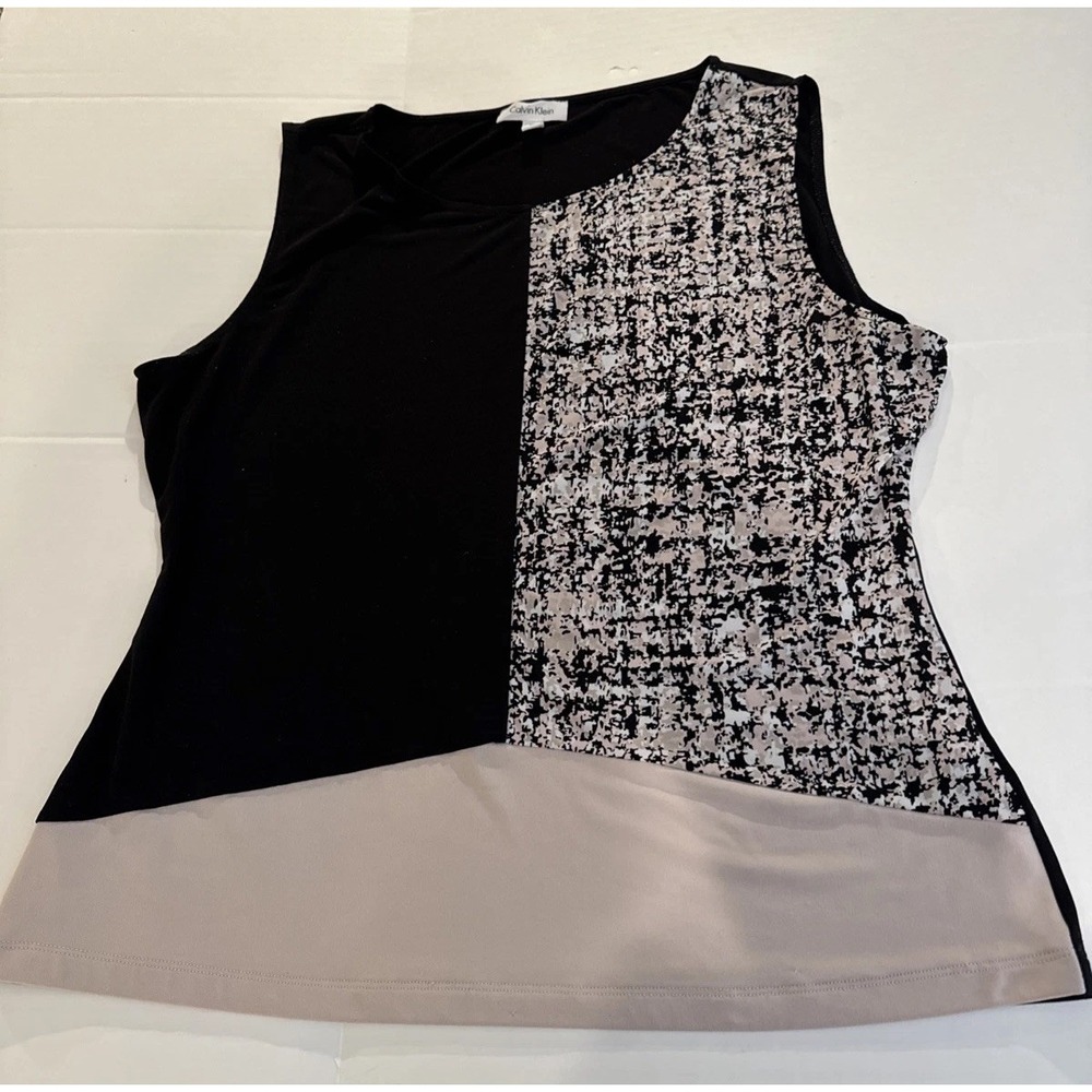 Calvin Klein Collection Color Block Sleeveless Blouse Tank Top Pink Black XL